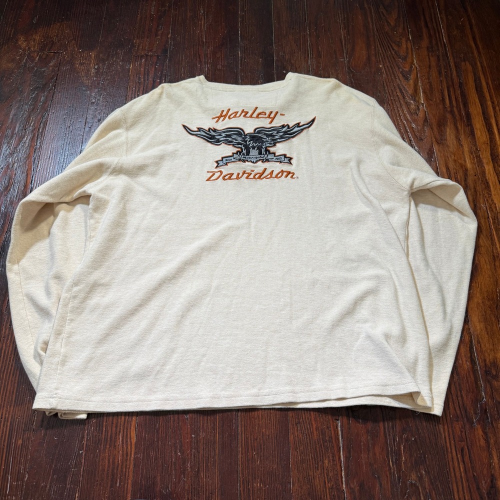 Harley Davidson Henley Shirt Mens 2XL Waffle Knit Thermal Embroidered Eagle Logo